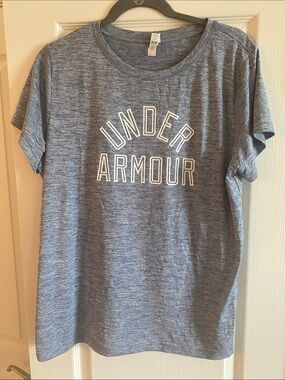 Under Armour Heather Blue Logo Tee with White Lettering
